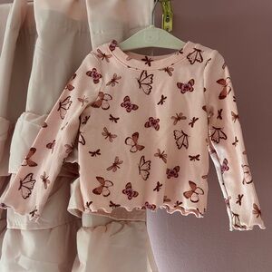 Car & Jack Ribbed Pink Butterfly Long Sleeve Tee